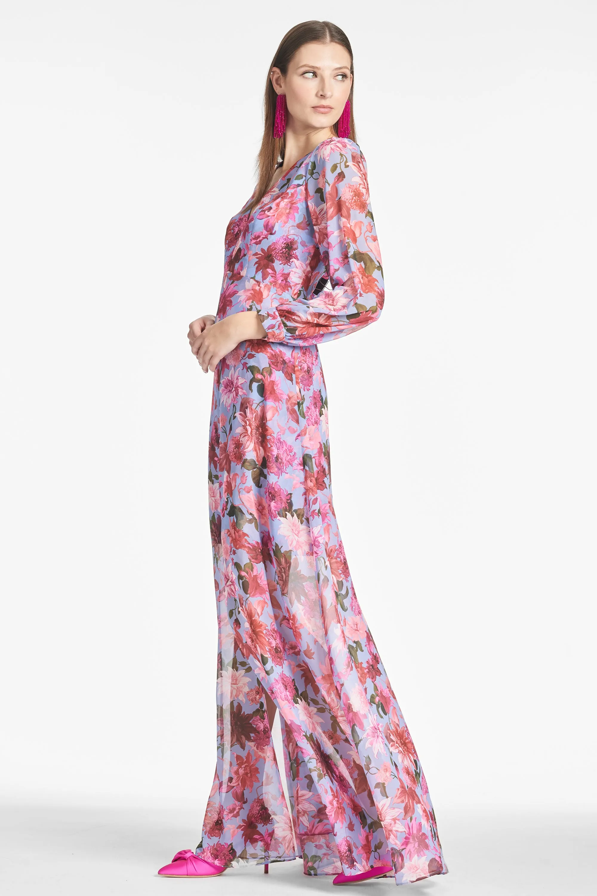 PENNY MAXI DRESS - PINK/PERIWINKLE DAHLIA