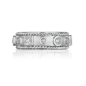 Penny Preville Matte Gold Round & Princess Cut Diamond Ring