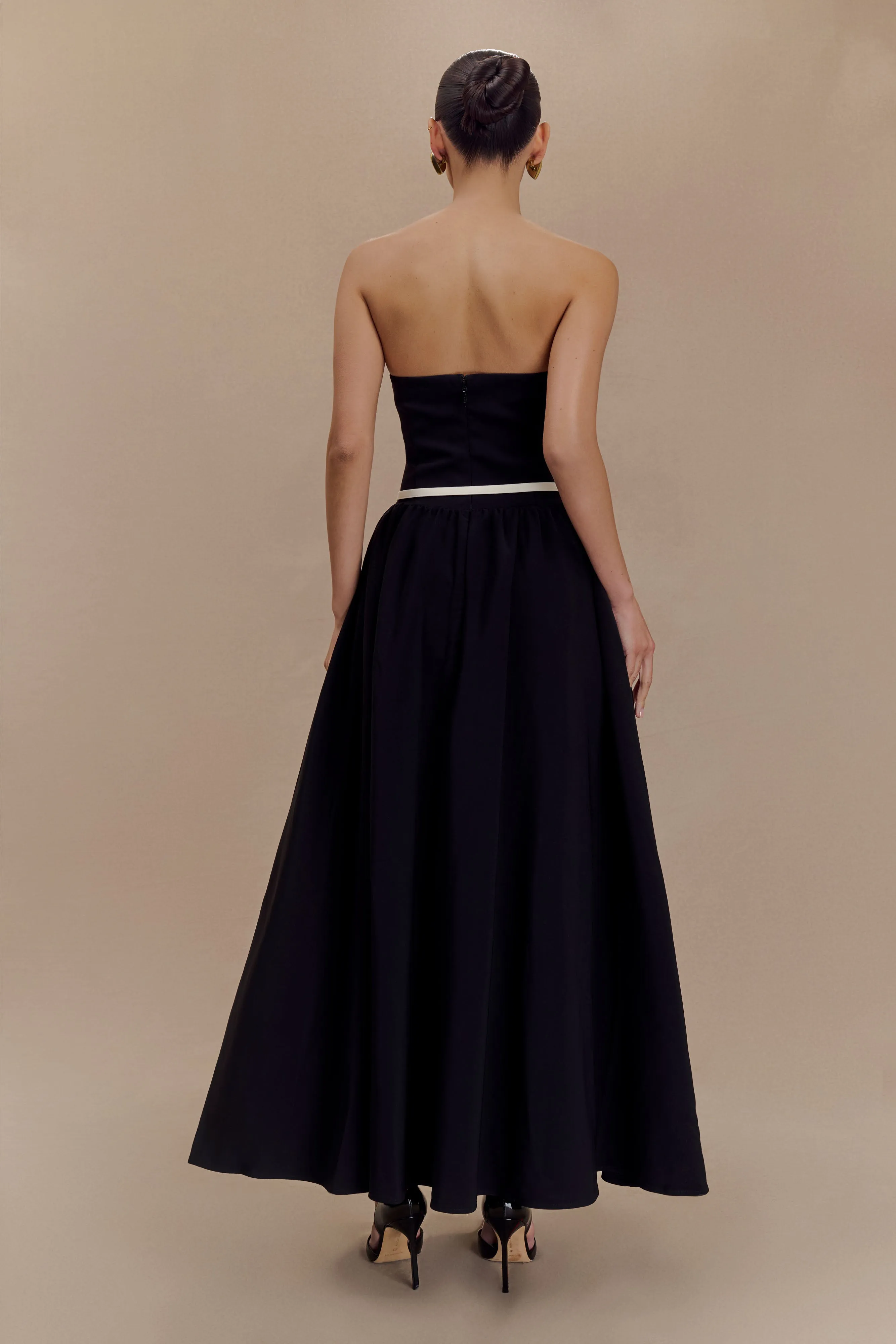 Penny Strapless Contrast Midi Dress - Black & White