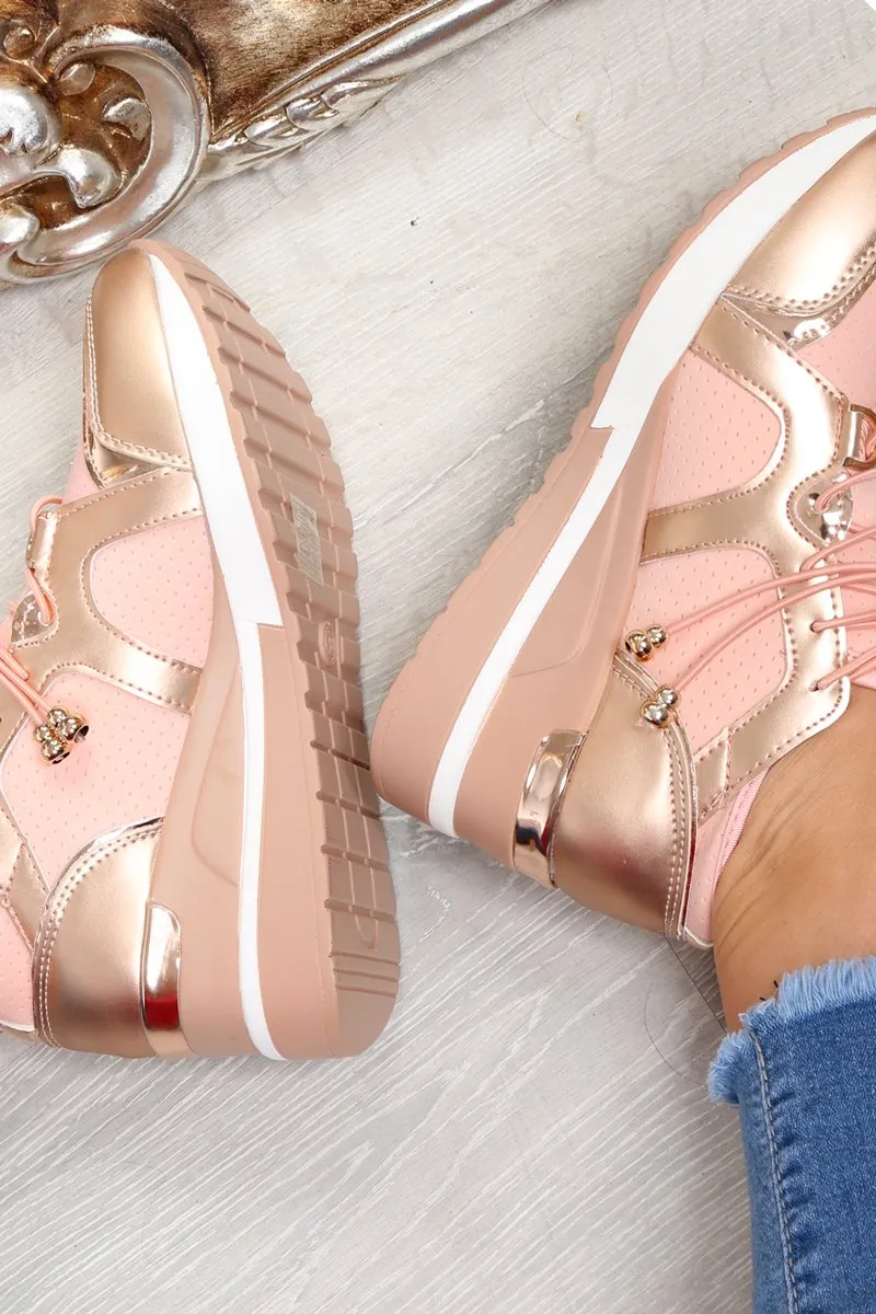 Pink Toggle Fasten Wedge Trainers - Kami
