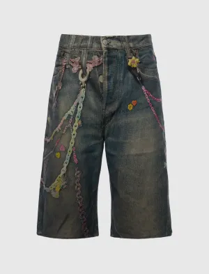 PRINTED DENIM SHORT