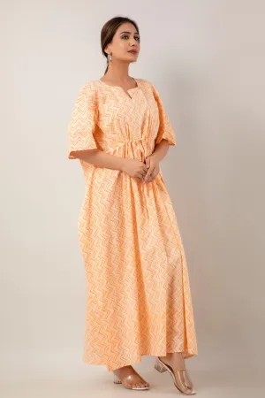 Printed Orange Color Cotton Kaftan