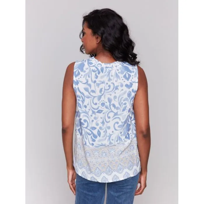 Printed Ruffle Neck Blouse