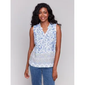 Printed Ruffle Neck Blouse