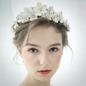 "Adiel" - Eco-Leather Flowers Gold Bridal Headband
