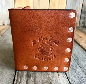 "Riveter" Men's Tan Leather Bifold Wallet With Solid Copper Rivets Seat Harley