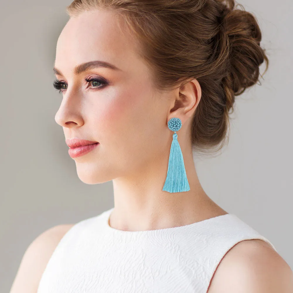 "Time to Bloom" Handcrafted Crochet Faceted Beaded Crystal Tassel Earrings
