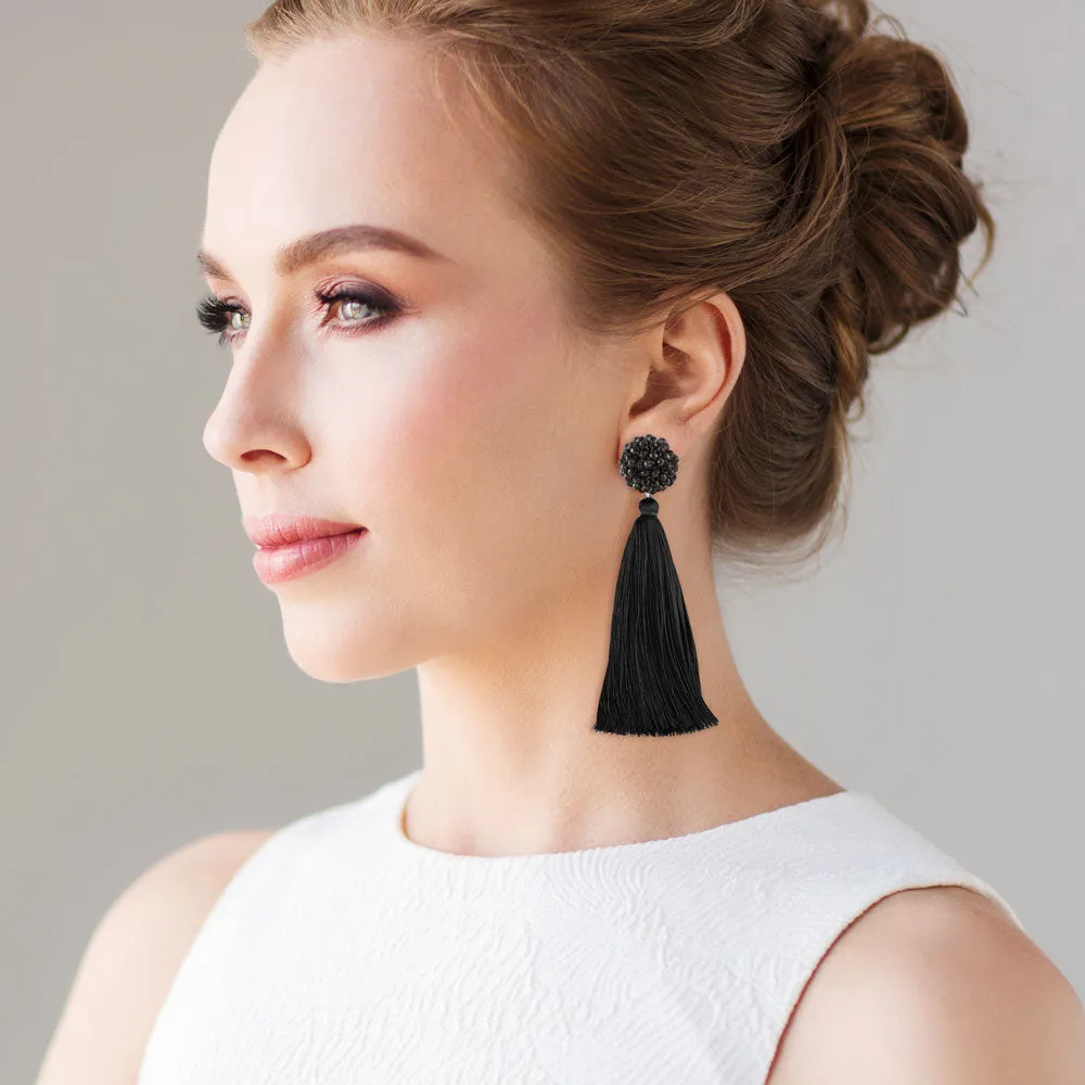 "Time to Bloom" Handcrafted Crochet Faceted Beaded Crystal Tassel Earrings