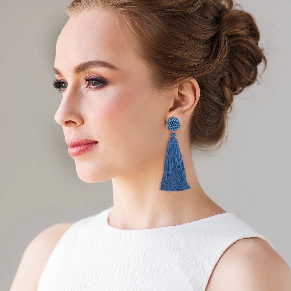 "Time to Bloom" Handcrafted Crochet Faceted Beaded Crystal Tassel Earrings
