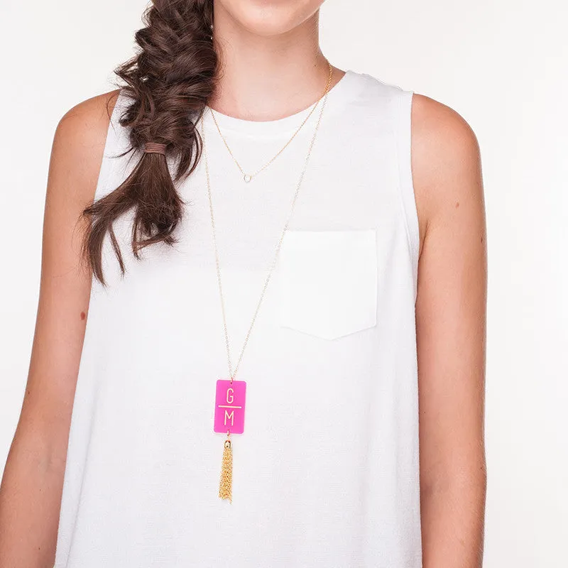 Rectangle Charm Tassel Necklace (WS)