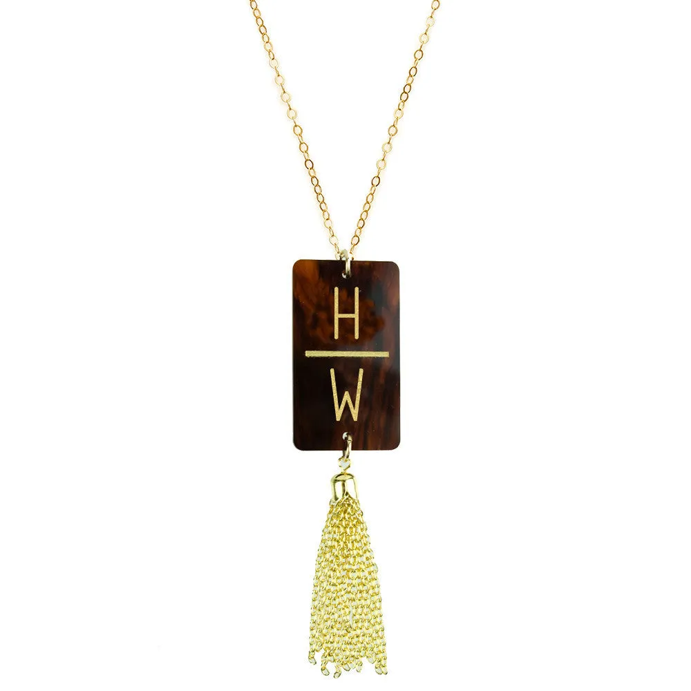 Rectangle Charm Tassel Necklace (WS)