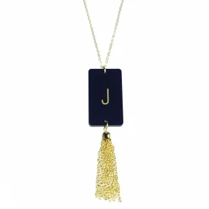 Rectangle Charm Tassel Necklace (WS)