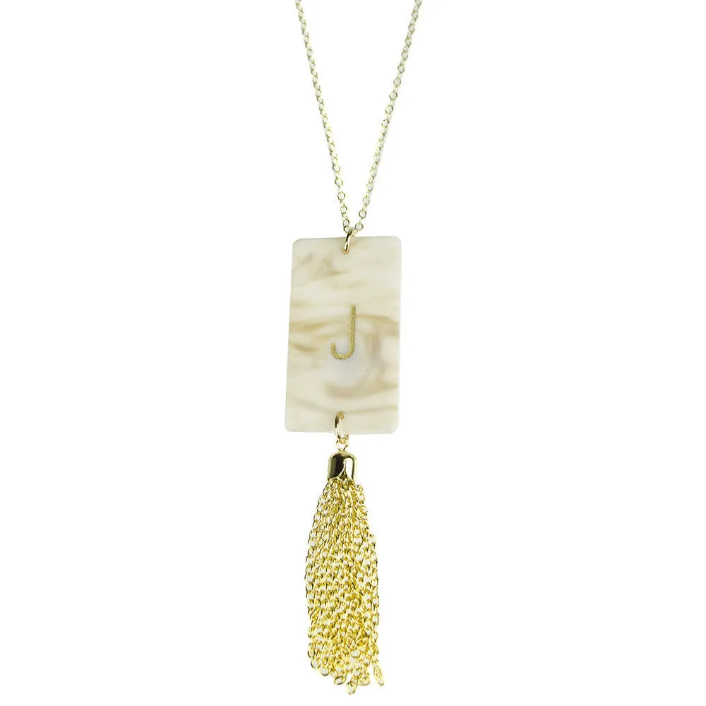 Rectangle Charm Tassel Necklace (WS)