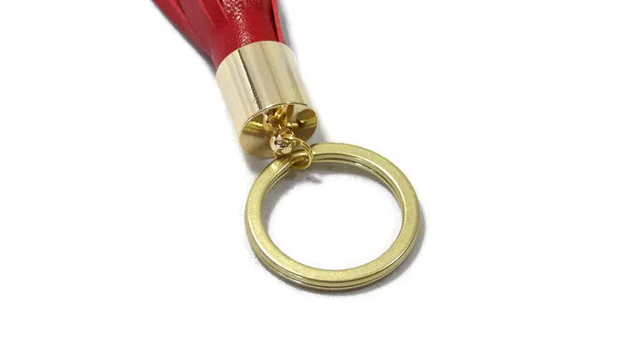 Red Lambskin Leather Tassel Keychain with 14k Gold Plated Brass Top Free Gift Wrap
