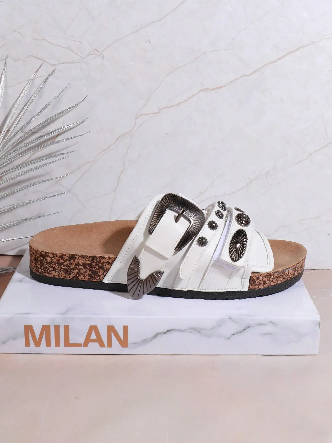 Rivet Decorated Wedge Heel Thick Bottom Sandals
