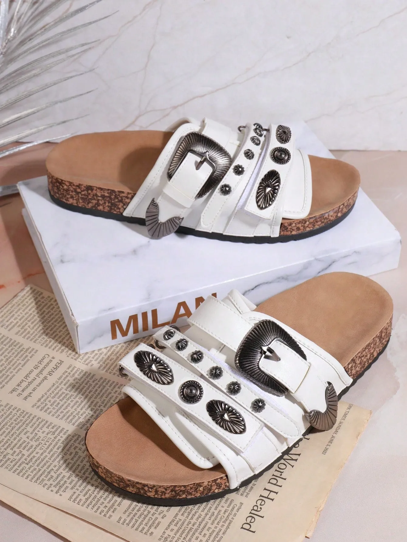 Rivet Decorated Wedge Heel Thick Bottom Sandals