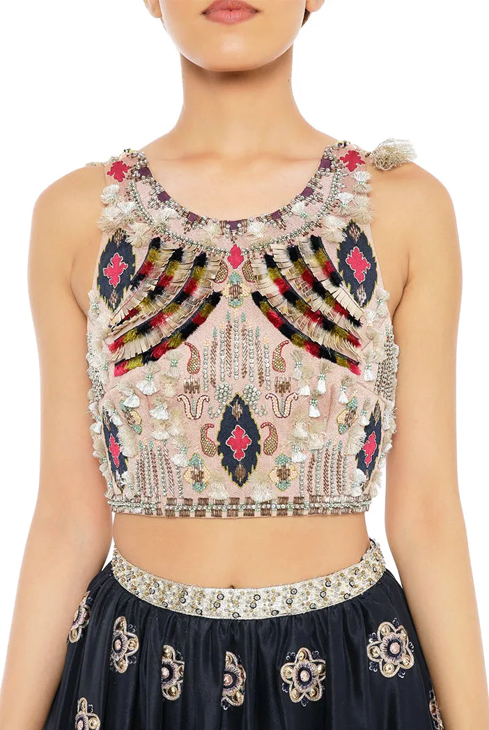ROSE PINK & NAVY LEHENGA
