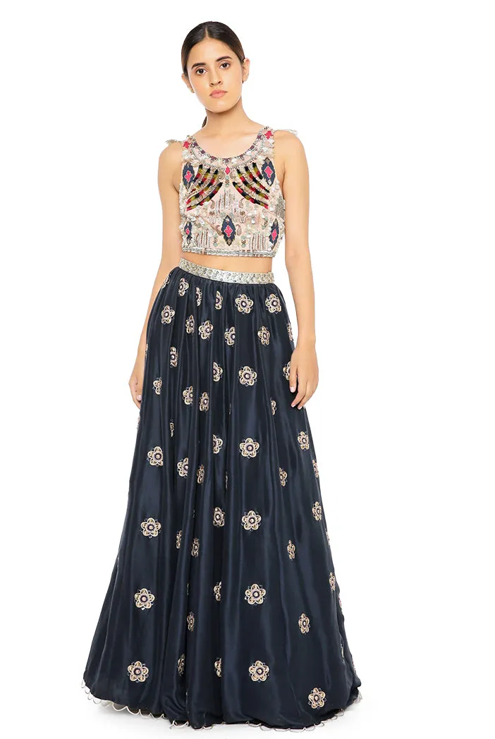 ROSE PINK & NAVY LEHENGA