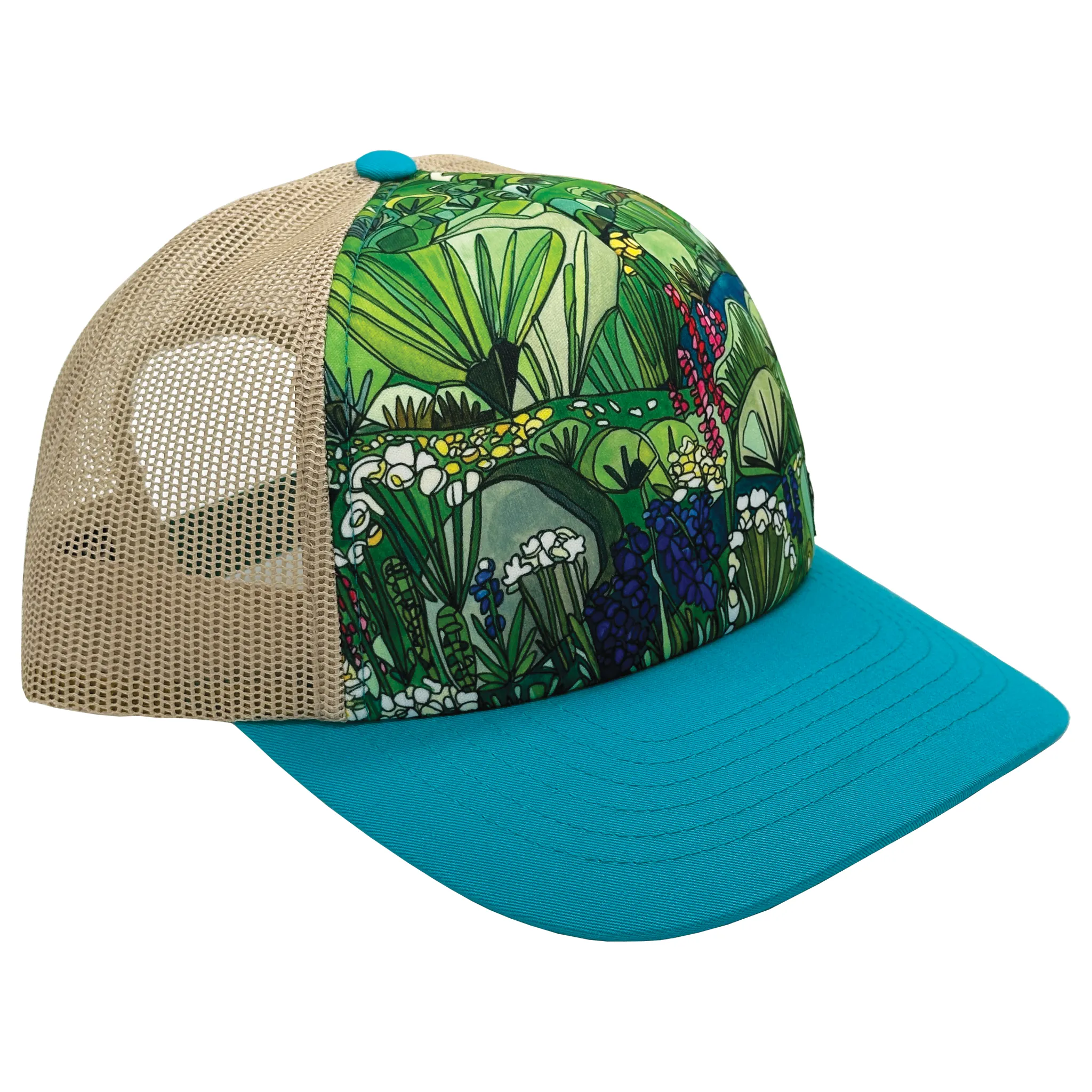 Sagebrush and Wildflowers Trucker Hat | Teal and Oat