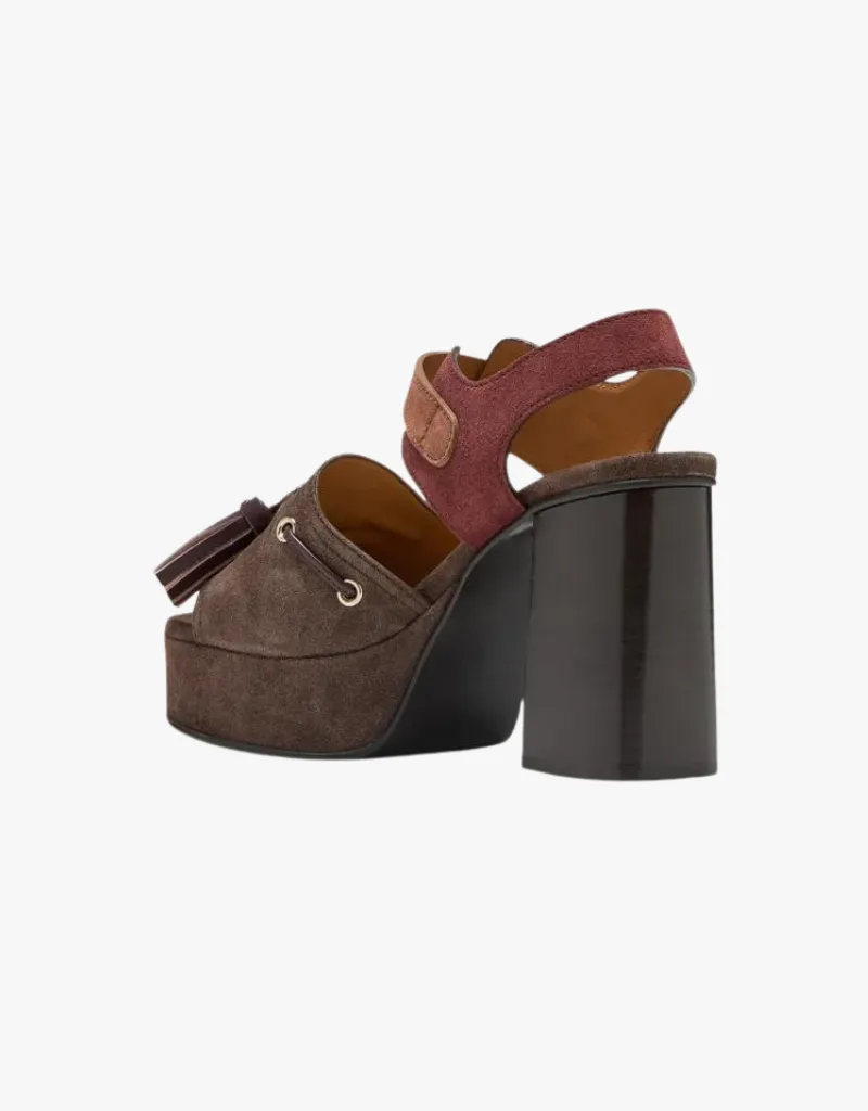 See by Chloe Tassel Patchwork Platform Heels in Dark Brown