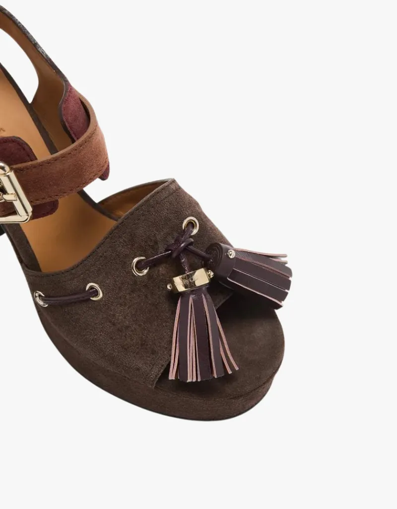 See by Chloe Tassel Patchwork Platform Heels in Dark Brown
