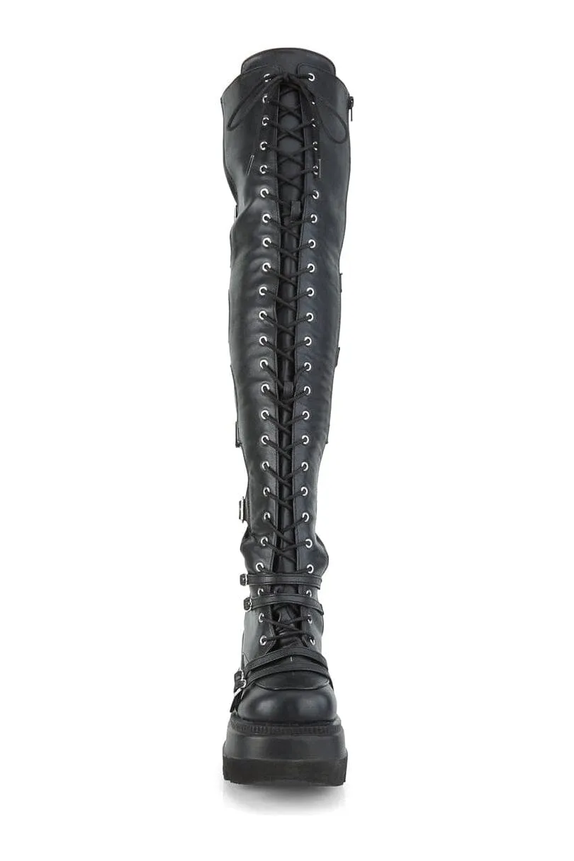 SHAKER-350 Black Vegan Leather Knee Boot
