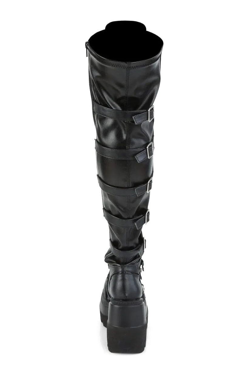 SHAKER-350 Black Vegan Leather Knee Boot