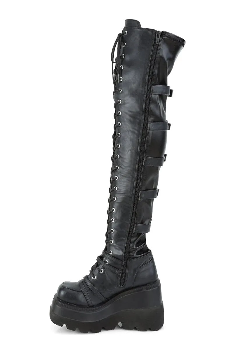 SHAKER-350 Black Vegan Leather Knee Boot
