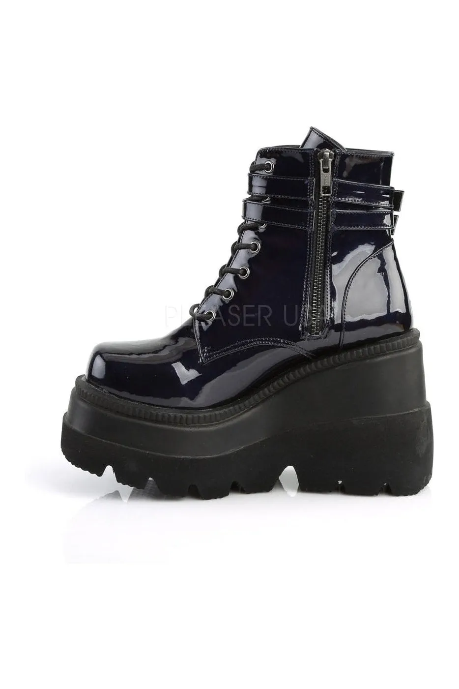 SHAKER-52 Demonia Wedge | Black Faux Leather