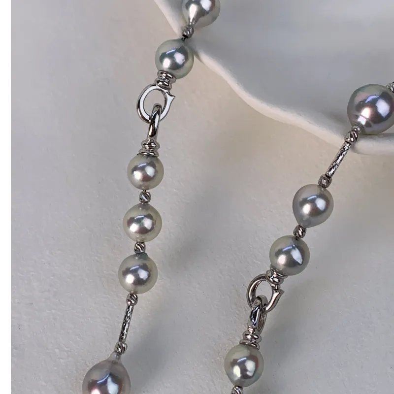 Silver Blue Baroque Akoya 18K Gold Casual Style Strand Necklace