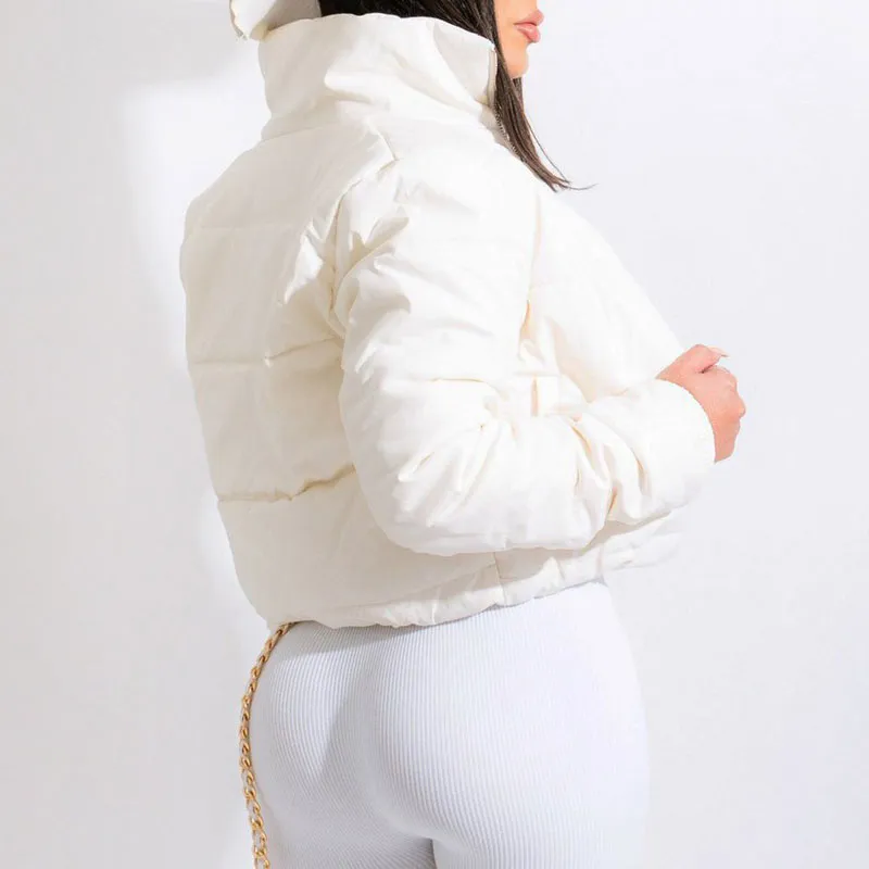 Solid Long Sleeve PU Leather Cotton Coat