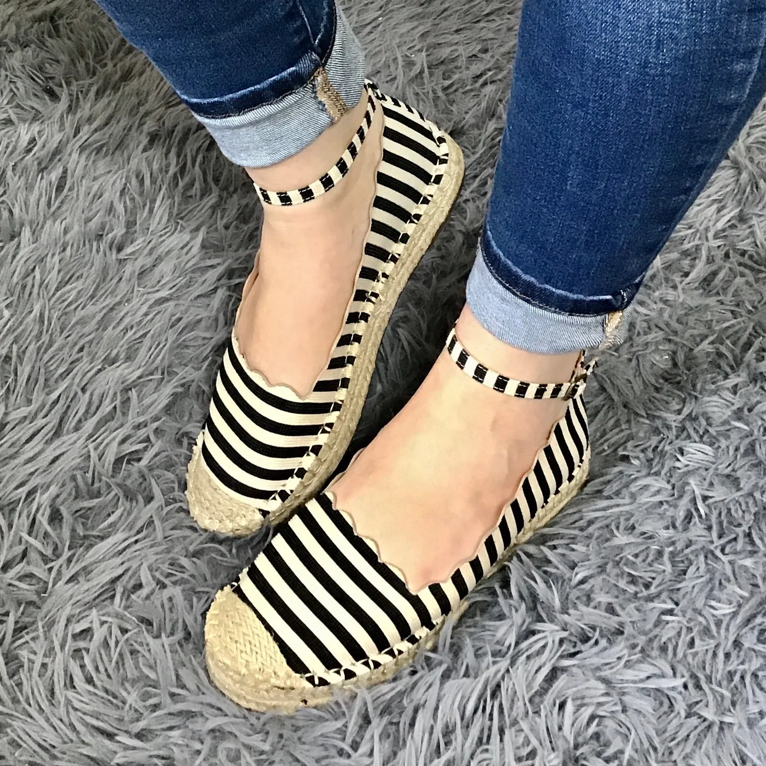 Striped Espadrille Wedge with ankle strap