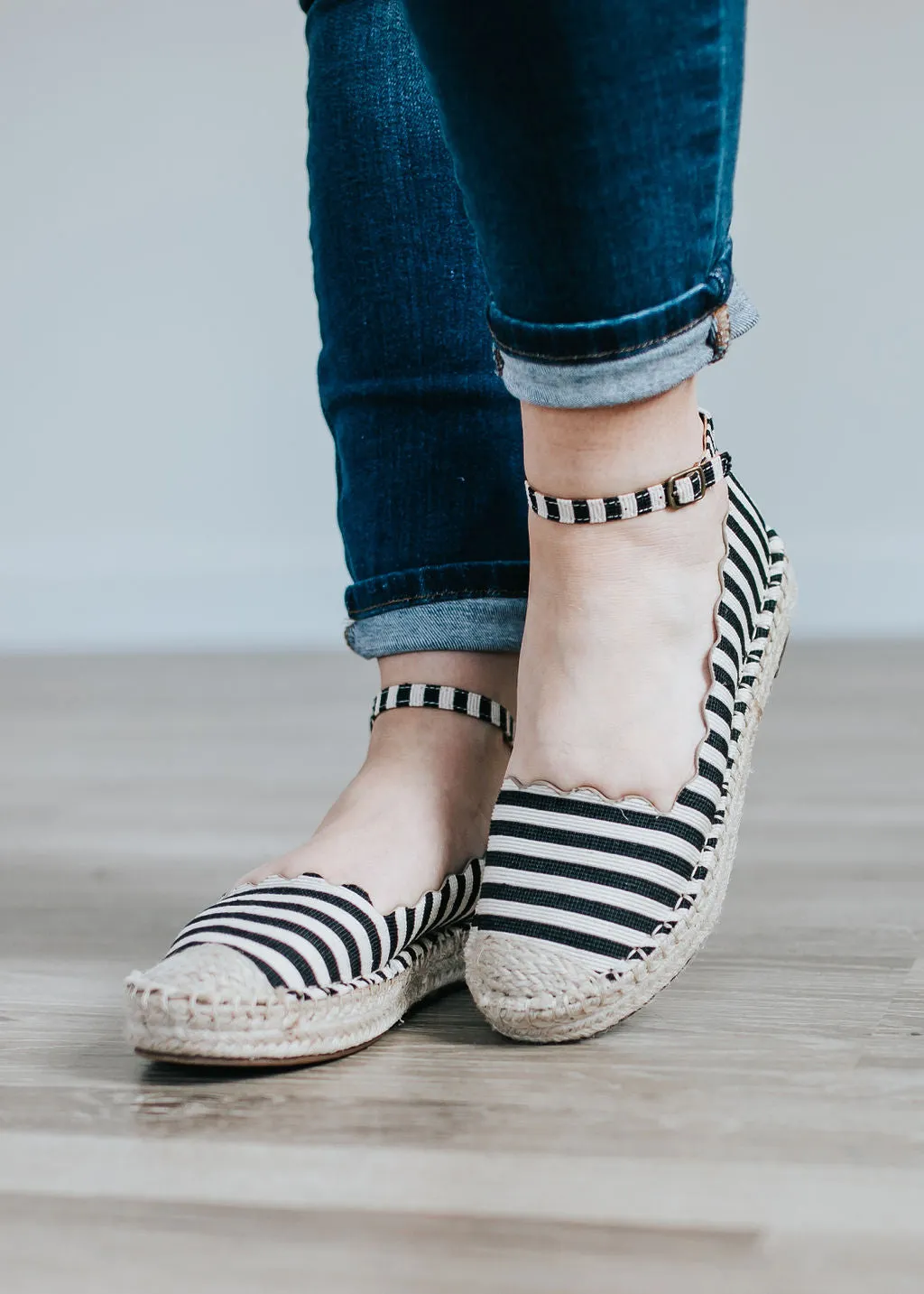 Striped Espadrille Wedge with ankle strap