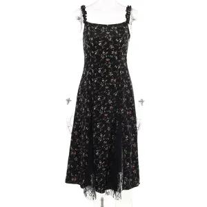 Summer Floral Black Mesh Dress