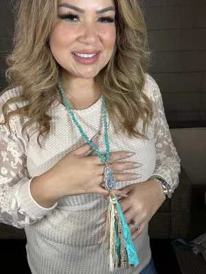 Tassel Beaded necklace with stone