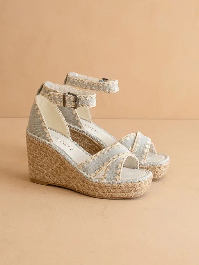 The Essie | Denim Espadrille Slide with Embroidered Straps