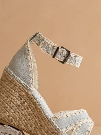The Essie | Denim Espadrille Slide with Embroidered Straps