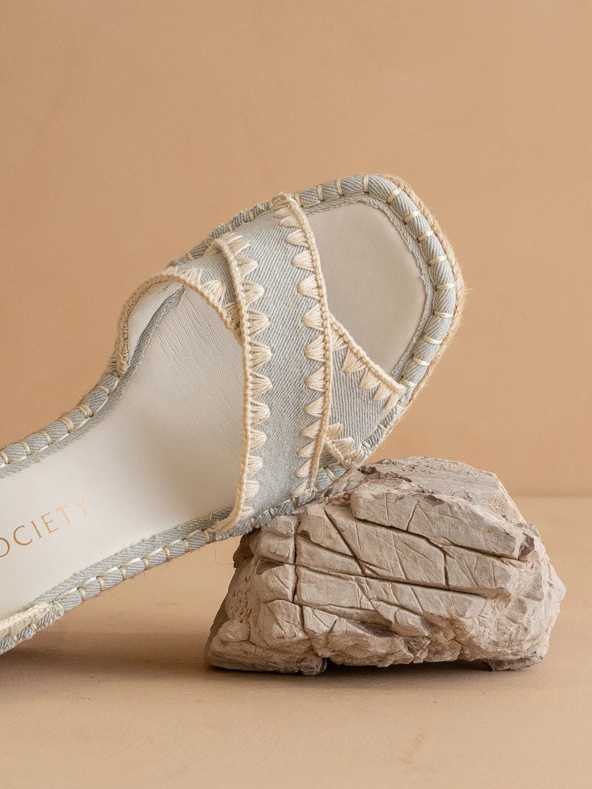 The Essie | Denim Espadrille Slide with Embroidered Straps
