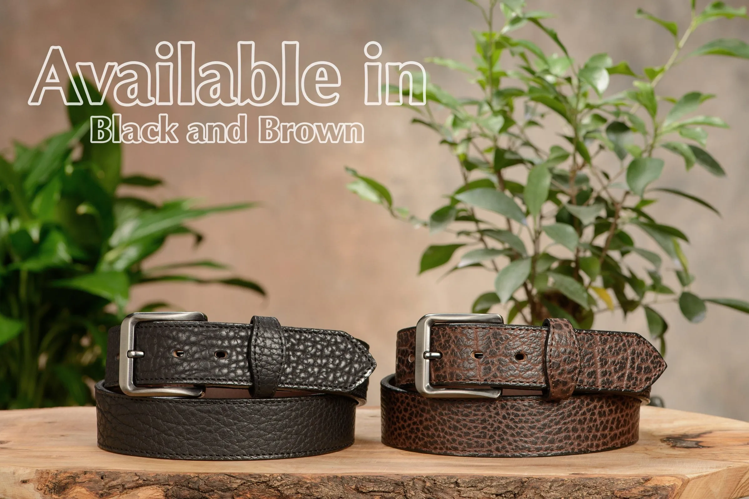 The Forester: Men's Black Stitched American Bison With Scalloped Ends Leather Belt 1.50"