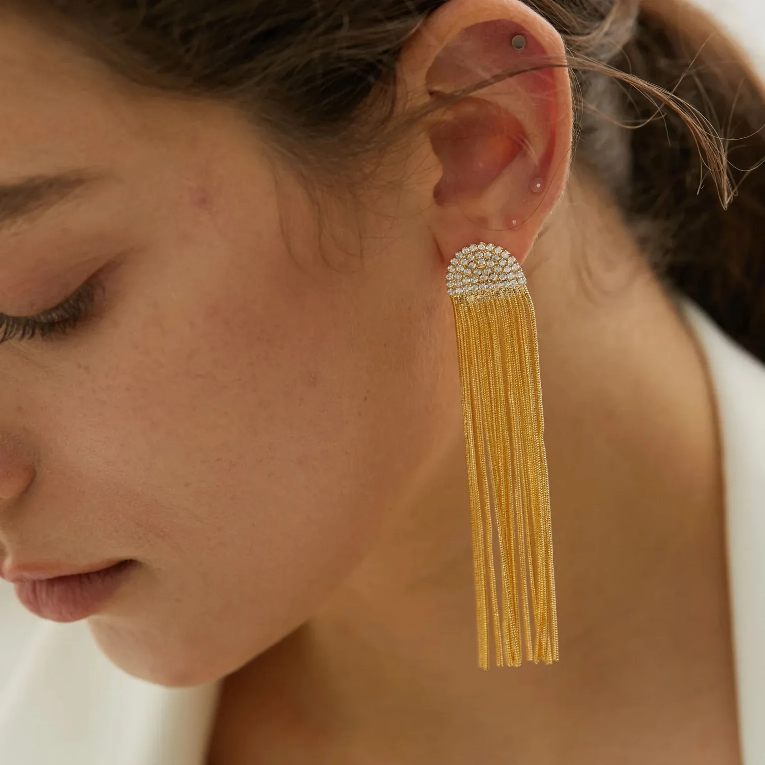 The Long Pavé Tassel Earrings