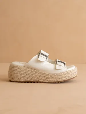 The Porto | White Fun Flatform with Double Buckle Detail