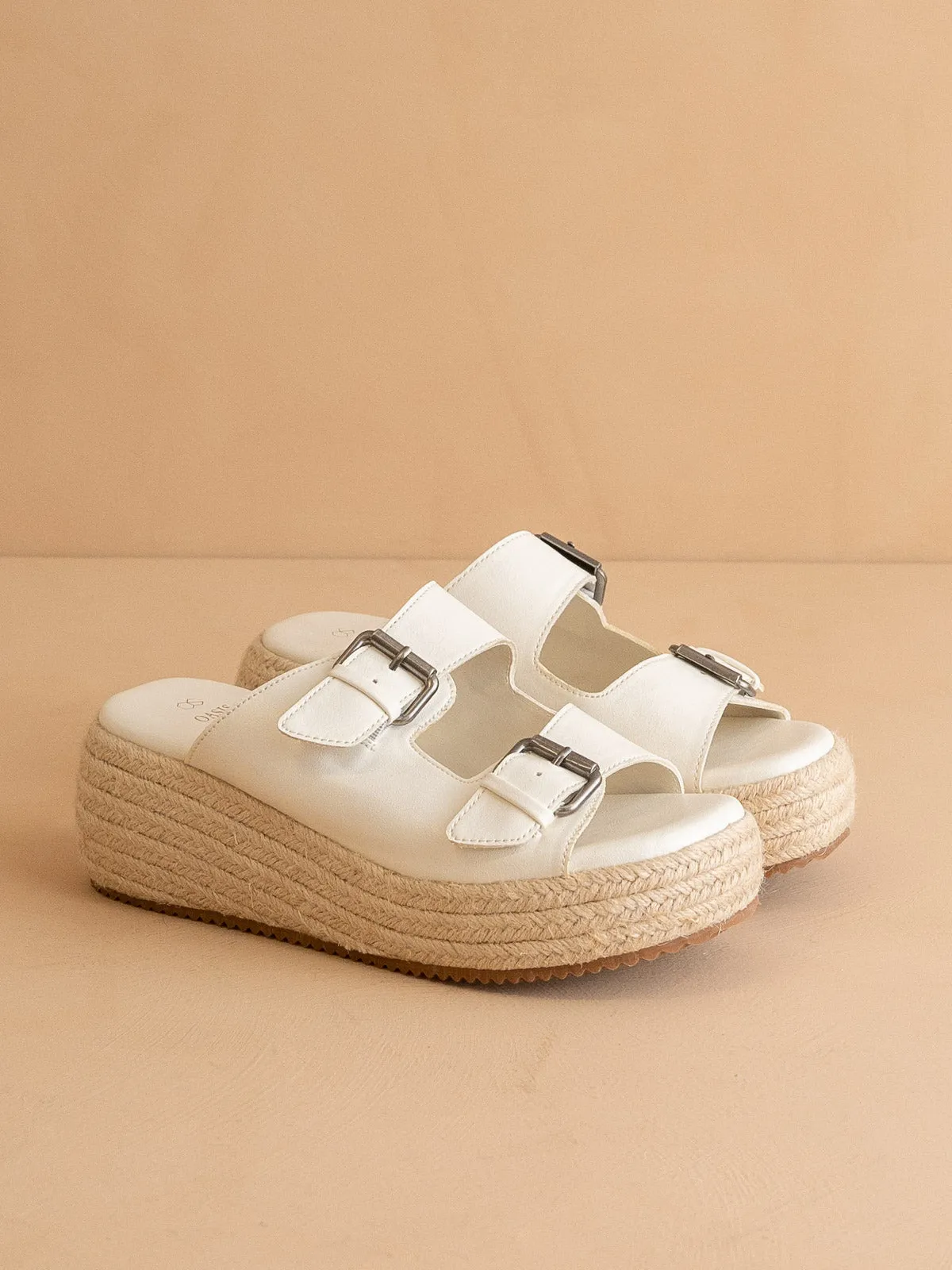 The Porto | White Fun Flatform with Double Buckle Detail