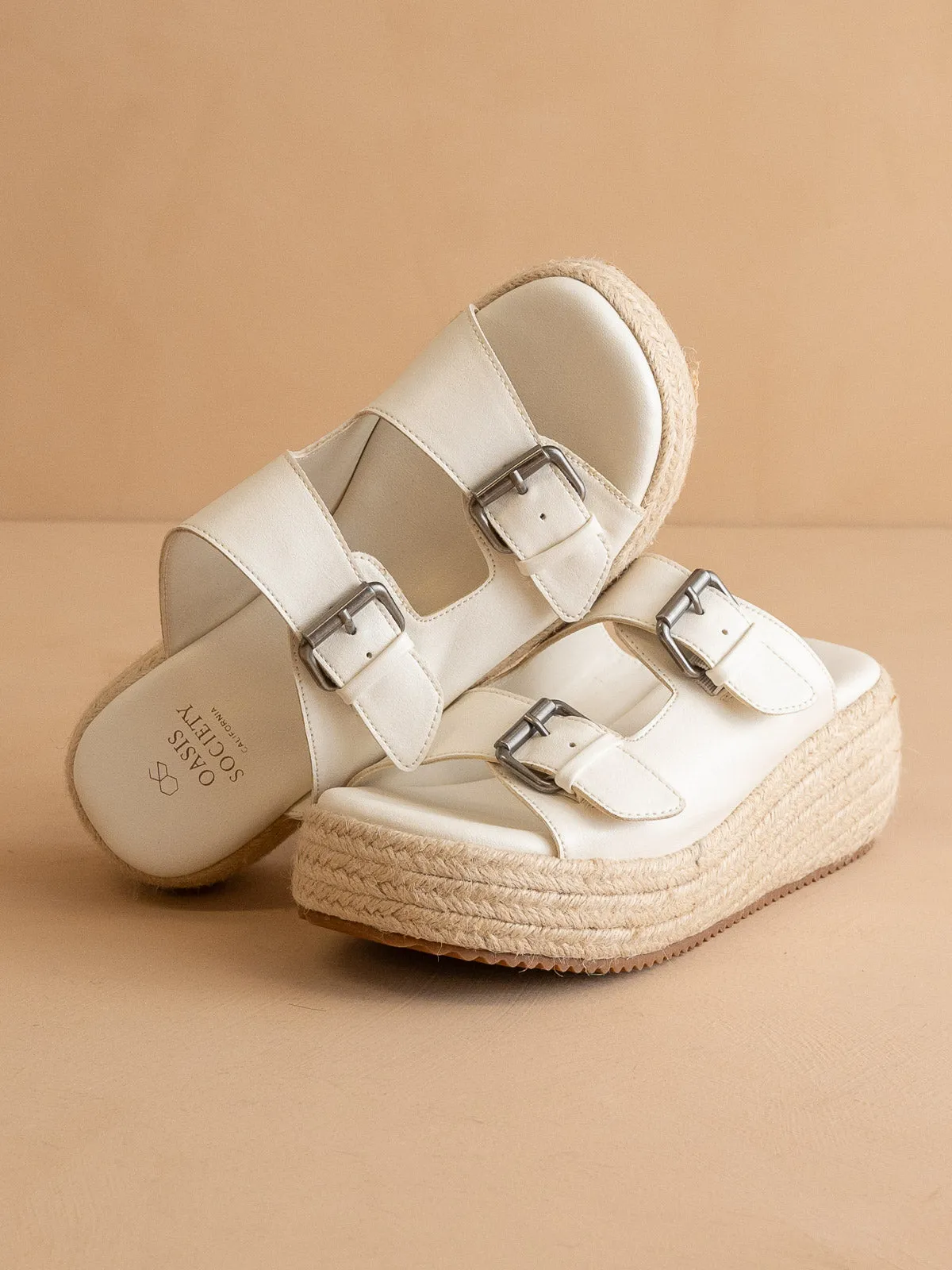 The Porto | White Fun Flatform with Double Buckle Detail