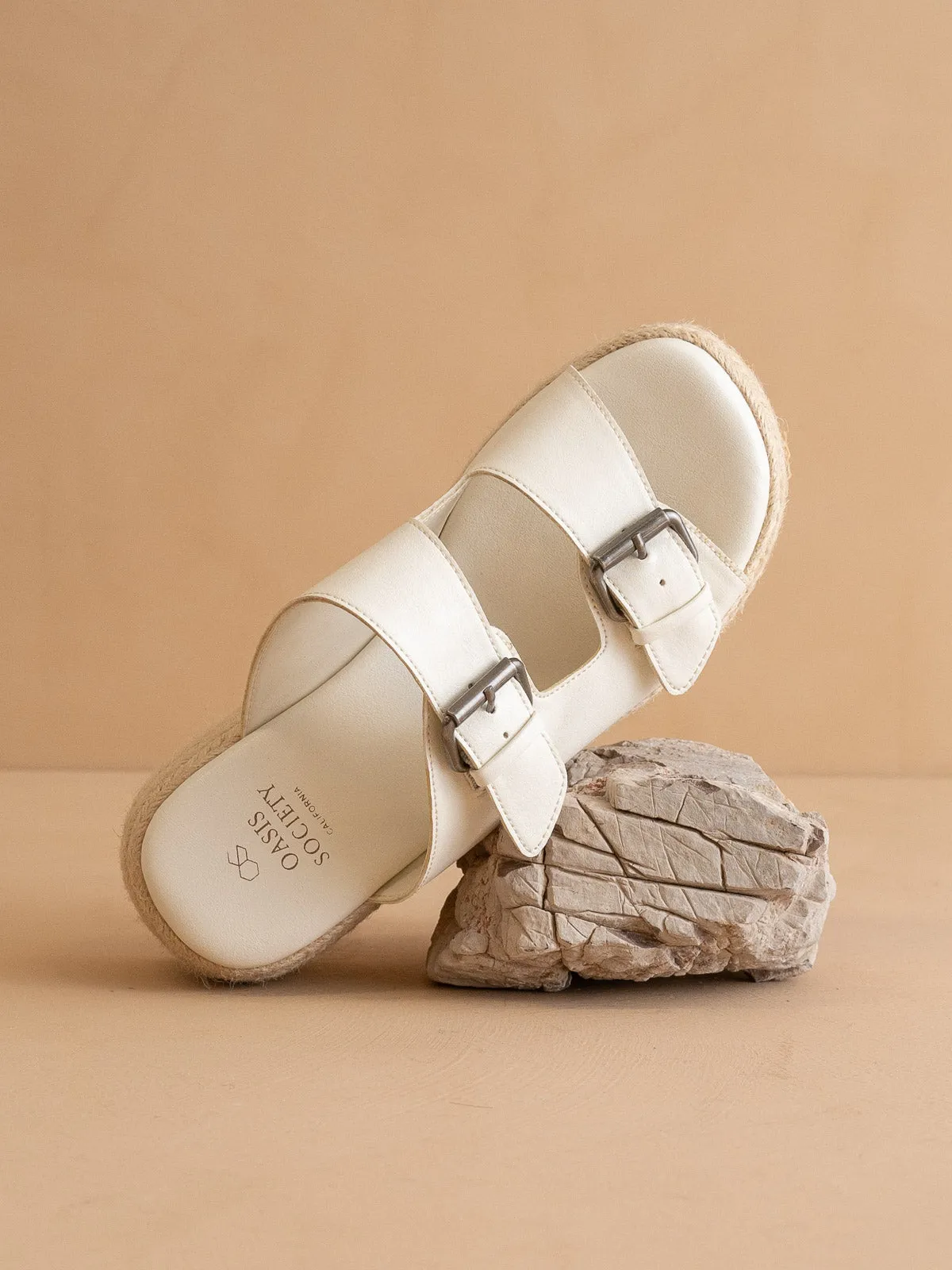 The Porto | White Fun Flatform with Double Buckle Detail