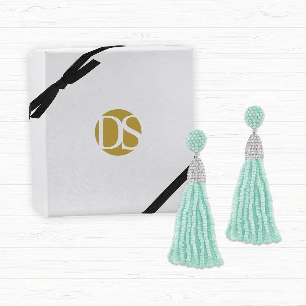 “Time to Tassel” Pave Crystals & Seed Beads Drop Earrings