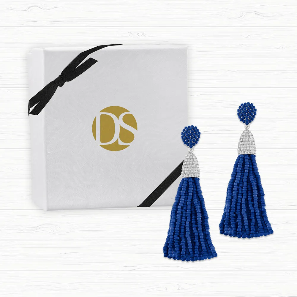 “Time to Tassel” Pave Crystals & Seed Beads Drop Earrings
