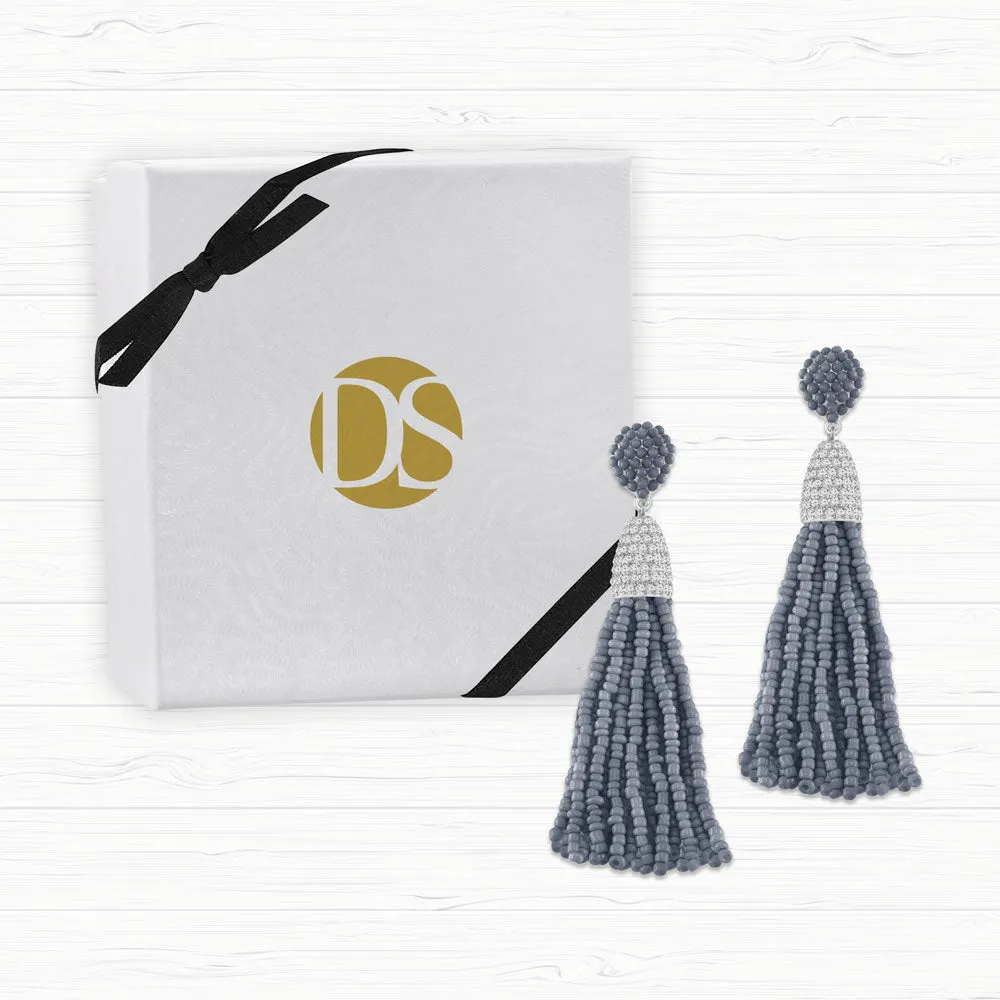 “Time to Tassel” Pave Crystals & Seed Beads Drop Earrings
