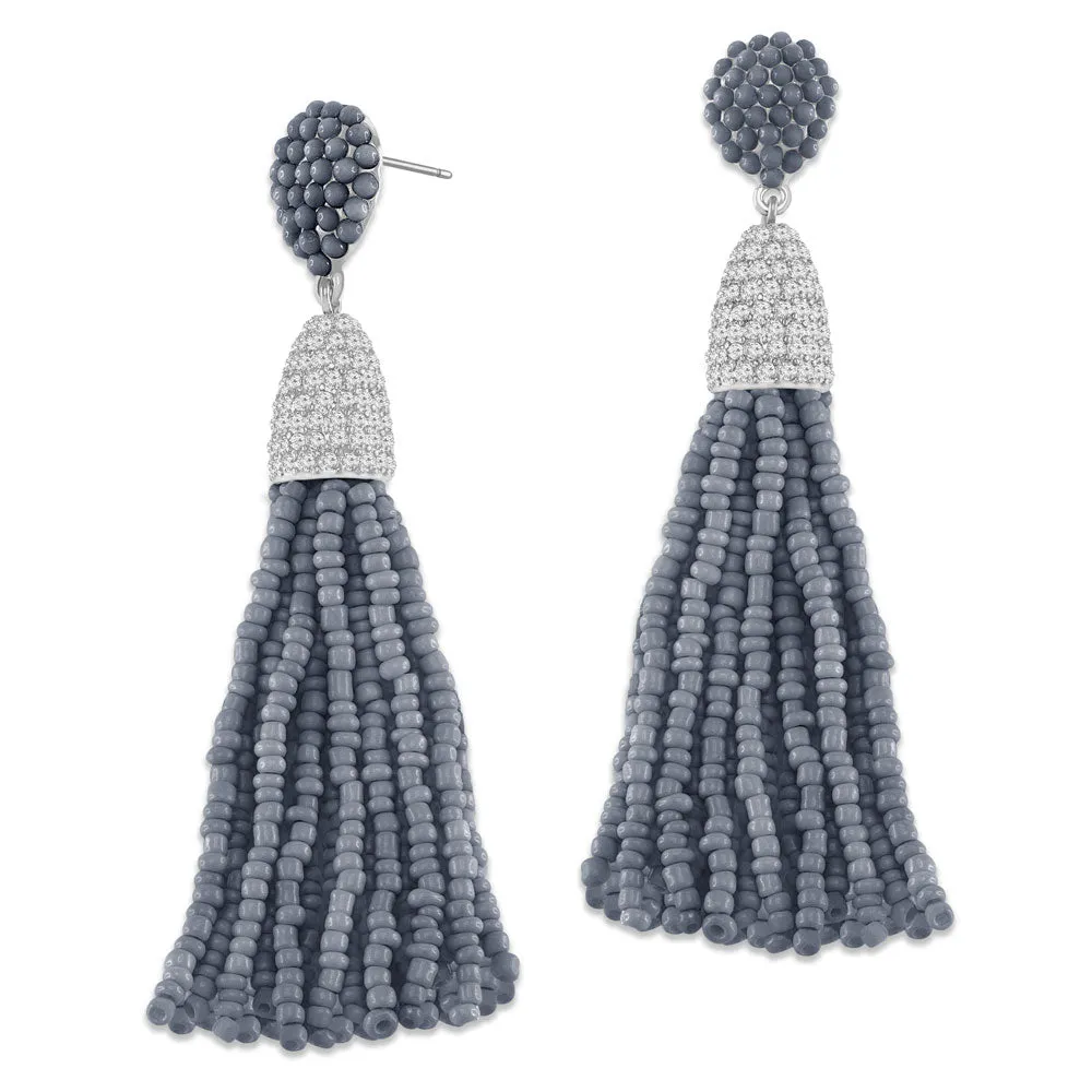 “Time to Tassel” Pave Crystals & Seed Beads Drop Earrings