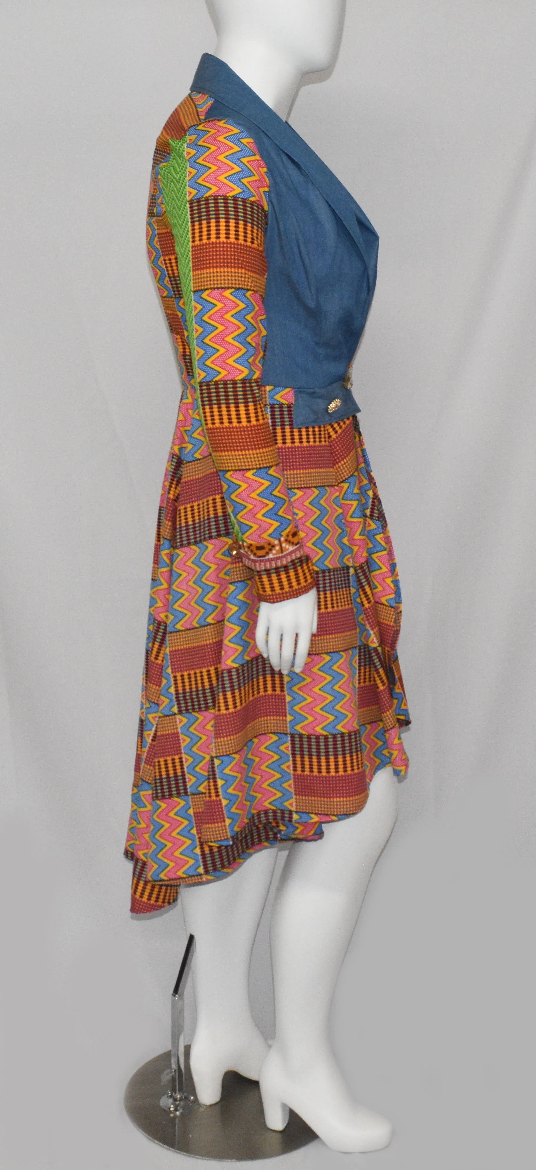 Trendy African Denim Dutch Wax Printed Hollandaise Kente Fabric Suite All Sizes