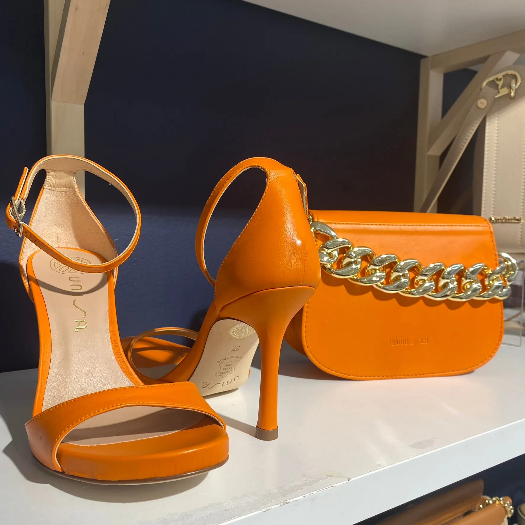 Unisa Yasu Orange Leather Strappy Sandals